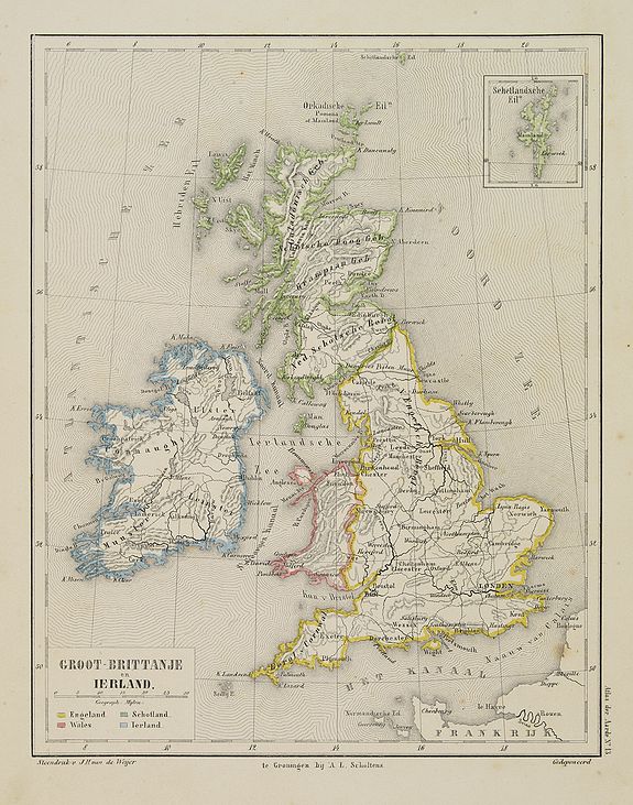 SCHOLTENS, A.L., Groot-Brittanje en Ierland., antique map, old maps