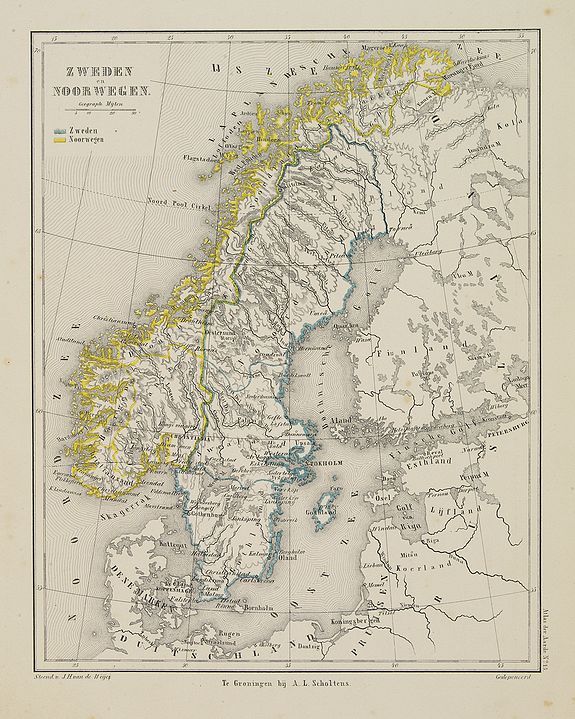 SCHOLTENS, A.L., Zweden en Noorwegen., antique map, old maps