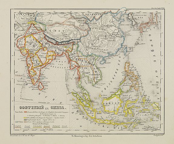 SCHOLTENS, A.L., Oostindië en China., antique map, old maps