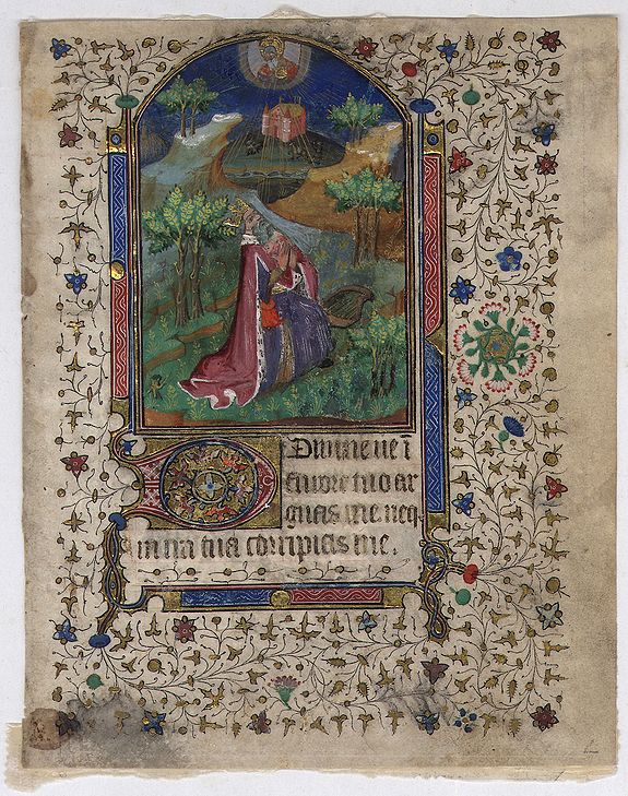 CIRCLE OF MAITRE DE BEDFORD., Miniature of King David from a Book of Hours., antique map, old maps