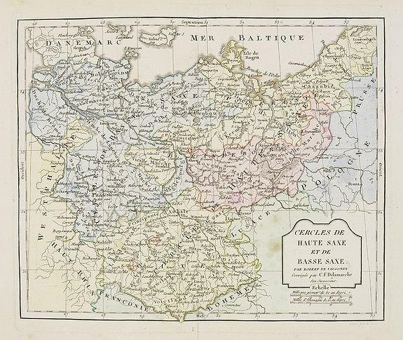 VAUGONDY, R. de / DELAMARCHE., Cercle de Haute Saxe et de Basse Saxe. . ., antique map, old maps