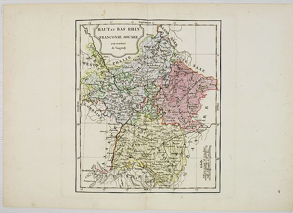 VAUGONDY, R. de / DELAMARCHE., Haut et Bas Rhin Franconie Souabe., antique map, old maps