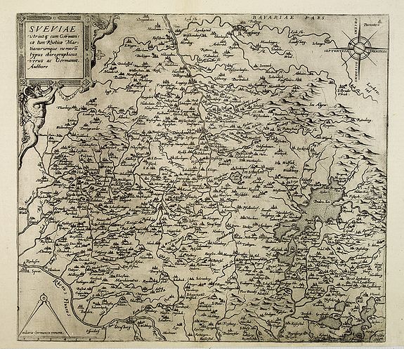 DE JODE,C., Sueviae utriusq cum Germaniae tum Rhetiae. . ., antique map, old maps
