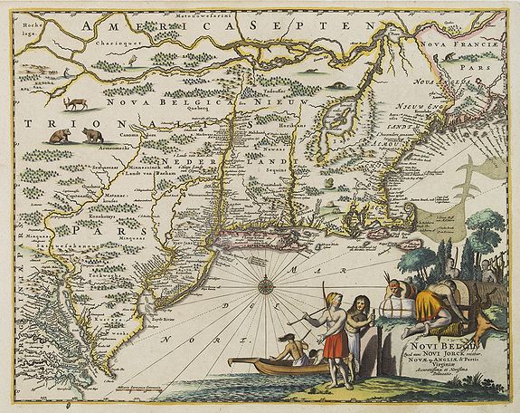 MONTANUS, A., Novi Belgii quod nunc Novi Jorck vocatur, Novae q. Angliae & partis Virginiae . . ., antique map, old maps