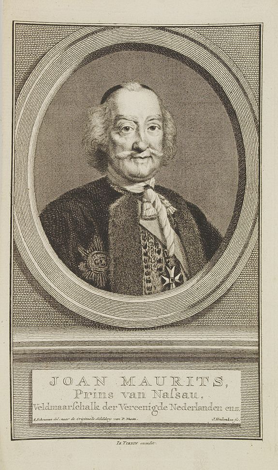 TIRION, I., Portrait of Johan Maurits van Nassau, governor of the Dutch colony in Brazil in the early 17th century., antique map, old maps
