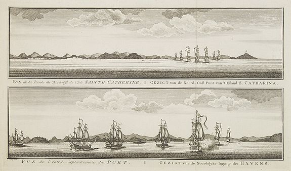 SCHLEY, J. von, Vue de la Pointe du Nord-Est de l'Isle Sainte Catherine / Gezigt van de Noord-Oost Punt van 't Eiland S. Catharina., antique map, old maps