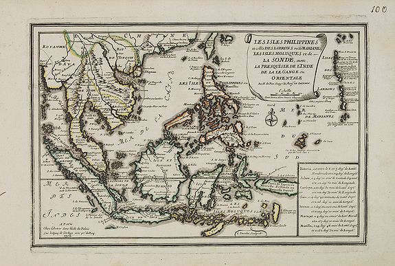DE FER, N., Les Isles Philippines et celles Des Larrons oude Marianes, Les Isles Moluques et de la Sonde, avec la Presqu'isle de L'Inde de la le Gange ou Orientale?, antique map, old maps
