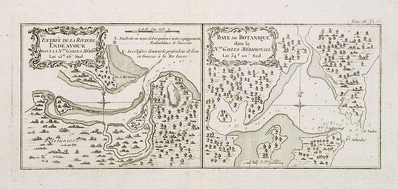 COOK, Captain James., Entrée de la Rivière Endeavour dans la Nle. Galles Méridle. . . / Baye de Botanique dans la Nle. Galles Méridionale. . . Tome III Pl. 16., antique map, old maps