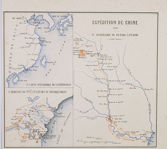 BUREAU, E., Expédition de Chine 1860 3e itinéraire de Pe-Tang à Pe-King., antique map, old maps