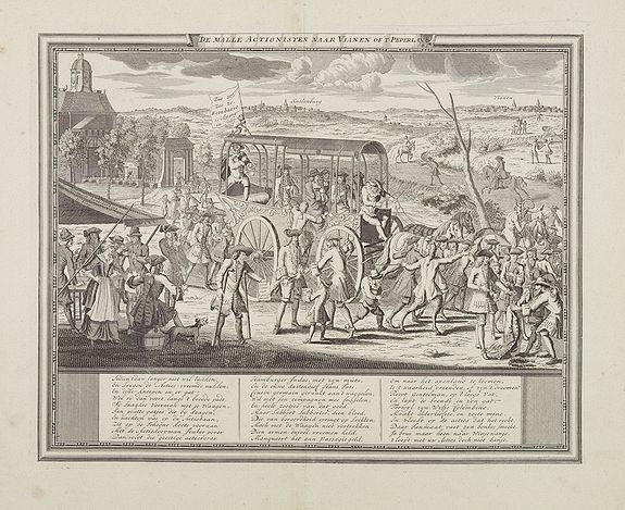 ANONYMOUS, De malle actionisten naar Vianen of 't Peperland., antique map, old maps