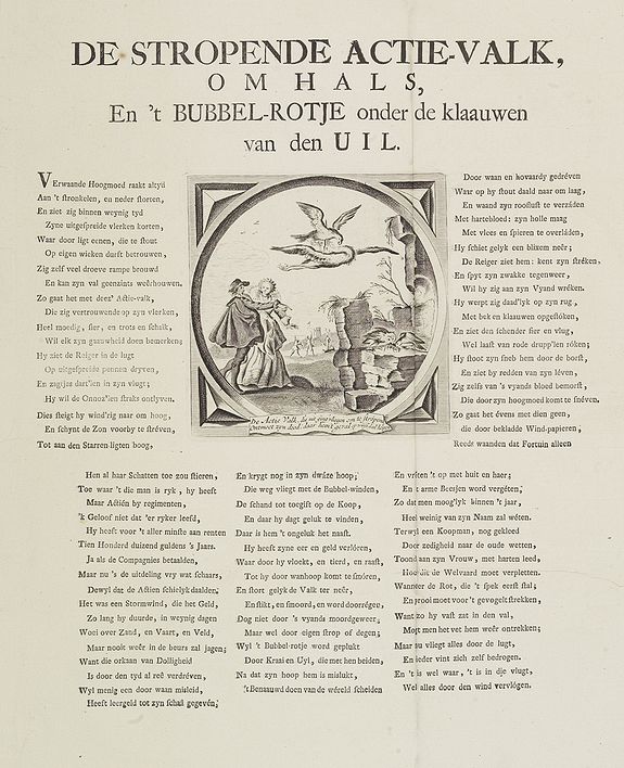 ANONYMOUS, De stropende actie-valk, omhals, En 't Bubbel-Rotje onder de klaauwen van den UIL., antique map, old maps
