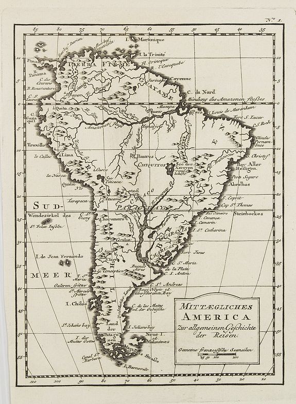 BELLIN, J.N., Mittaegliches America, zur allgemeinen Geschichte der Reisen., antique map, old maps