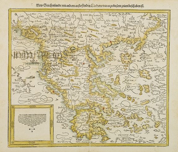 MÜNSTER, S, New Griechenlandt / mit andern anstoffenden Landern / wie es zu unsern zeiten bescreiben ist., antique map, old maps