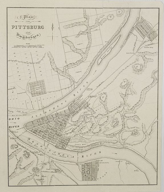 HOFFMAN, W., Plan von Pittsburg und umgebungen., antique map, old maps