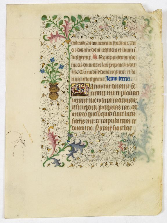 BOOK OF HOURS, A manuscript leaf from a Book of Hours., antique map, old maps