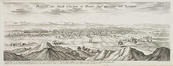 BODENEHR, G., Prospect der Stadt Caschan in Persien, funff tag reisen von Ispahan fünff tag reifen von Ispahan., antique map, old maps