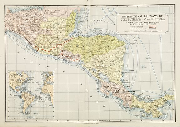 WATERLOW & SONS Ltd., International Railways of Central America (chemins de fer internationaux de l'Amérique centrale)., antique map, old maps
