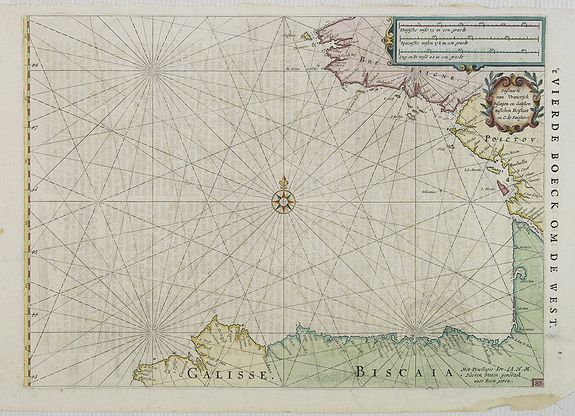 BLAEU, W., Pascaarte van Vrancrijck Biscaijen en Galissen tusschen Heissant en C. de Finesterre., antique map, old maps