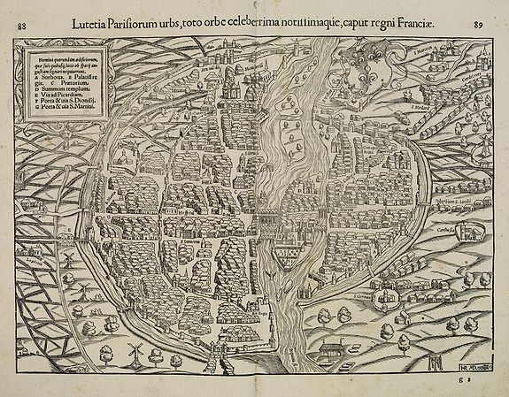 MÜNSTER, S., Lutetia Parisiorum urbs, toto orbe celeberrima notissimaque, caput regni Franciae., antique map, old maps