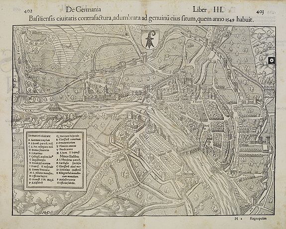 MÜNSTER, S., De Germania Basiliensis ciuitatis contrasactura, adumbrata ad genuinu eius situm, quem anno 1549 habuit., antique map, old maps