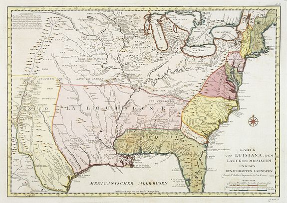 BELLIN, J.N., Karte von Luisiana, dem Laufe des Mississipi und den Benachbarten Laendern., antique map, old maps