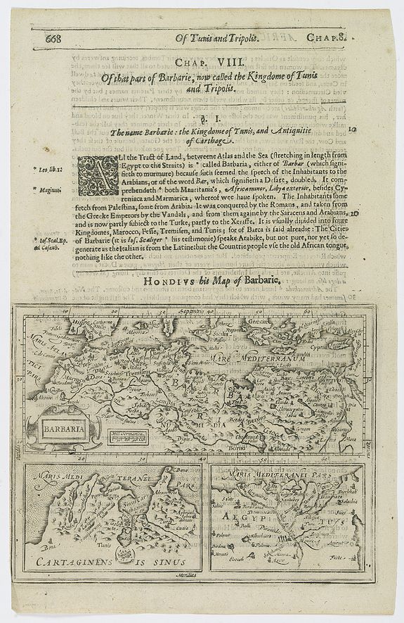 HONDIUS, J. / PURCHAS, S., Barbaria / Egypt / Tunesia., antique map, old maps