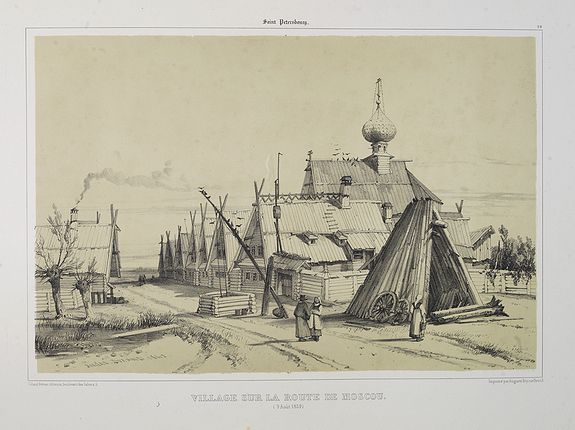 GIBAUT FRERES / DURAND, A.., Village sur la route de Moscou. (9 Août 1839)., antique map, old maps