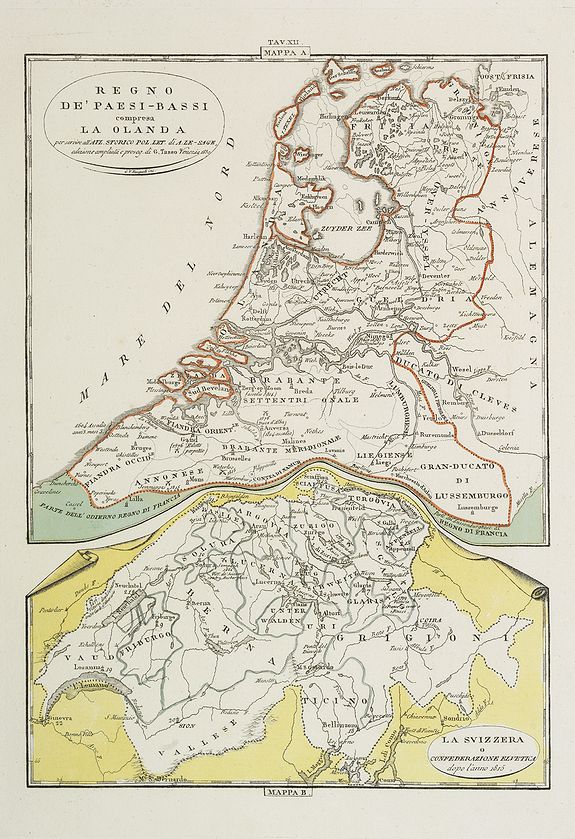 TASSO, G., Regno de' Paesi-Bassi compresa la Olanda . . . / La Svizzera . . ., antique map, old maps