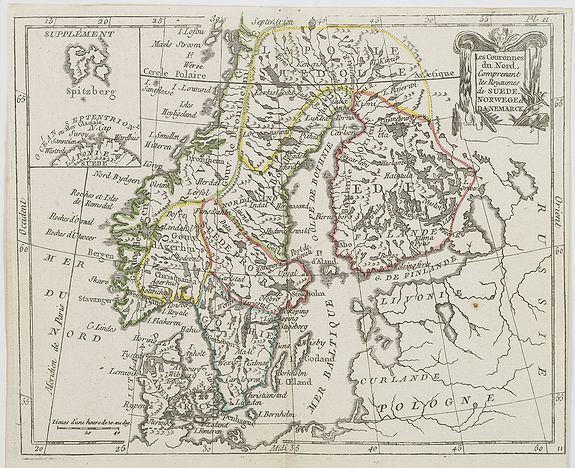 DE LAPORTE, L\'Abbé., Les Couronnes du Nord, comprenant les royaumes de Suede, Norwege et Danemark., antique map, old maps