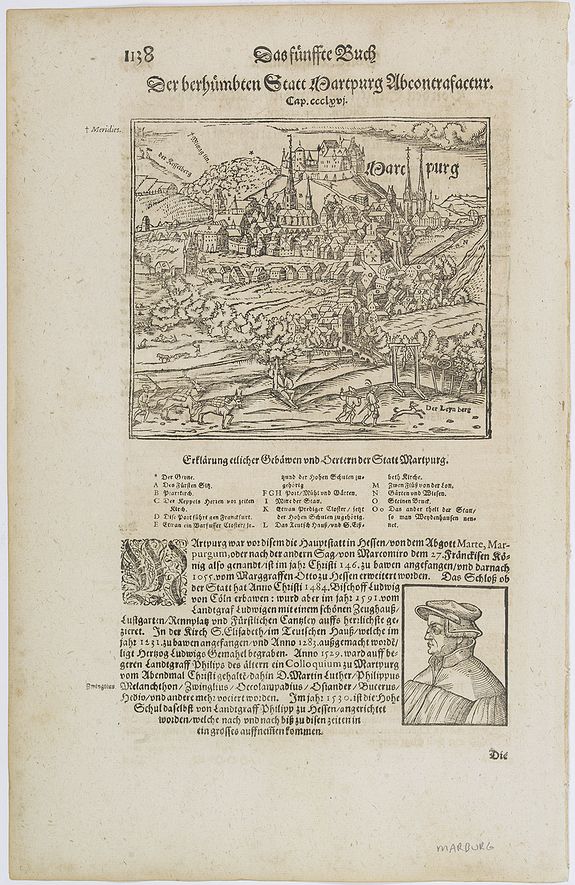 MÜNSTER, S., Martpurg (Marburg), antique map, old maps