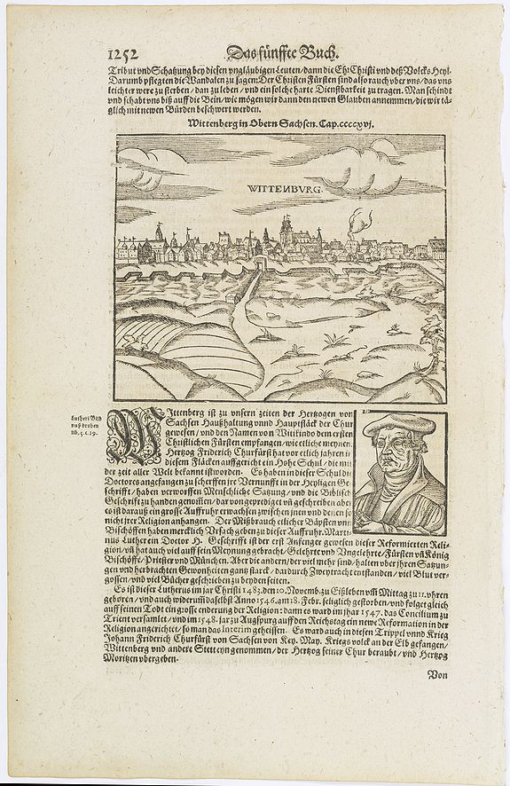 MUNSTER, S., Wittenburg. / Portrait of Luther, antique map, old maps