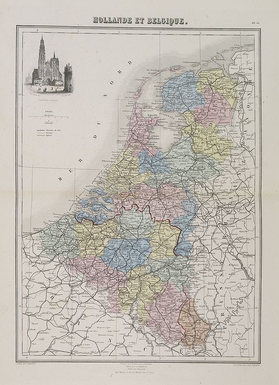 MIGEON, J., Hollande et Belgique., antique map, old maps