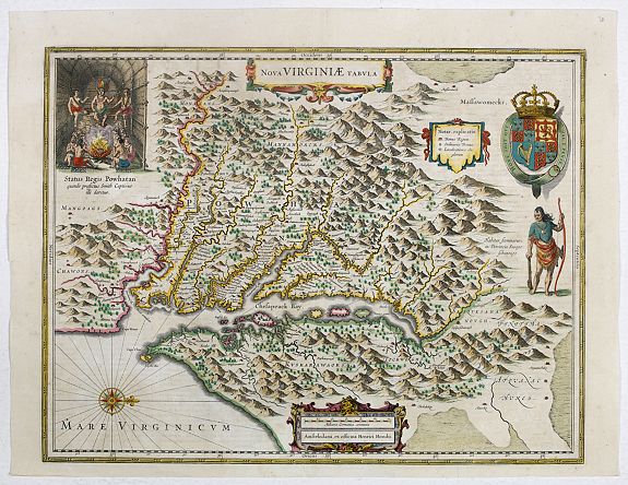 HONDIUS, H., Nova Virginiae Tabula., antique map, old maps
