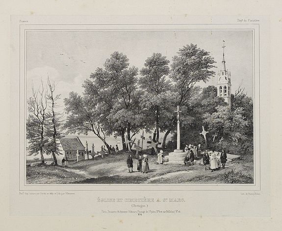 THIERRY FRERES., Eglise et cimetière a St. Marc. (Bretagne)., antique map, old maps