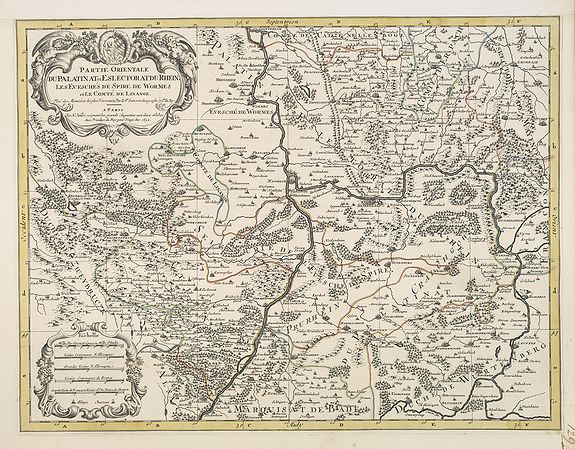 JAILLOT, H. / MORTIER, P., Partie Orientale du Palatinat et Wormes et le Comté de Linange . . ., antique map, old maps