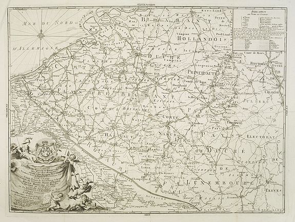 BOUGE, J.B. DE, Carte générale des bureaux et ténances des Postes des Pays- Bas Autrichiens: dediée à Son Altesse Monseigneur Charles-Anselme, Prince de la Tour et Tassis et du St Empire, . . ., antique map, old maps