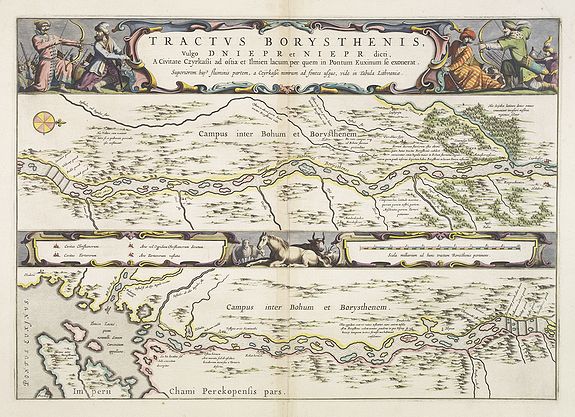 BLAEU, J., Tractus Borysthenis vulgo Dniepr et Niepr Dicti, A Civitate Czyrkassii as ostia et Ilmien lacum, per quem in Pontum Euxinium se exonerat . . ., antique map, old maps