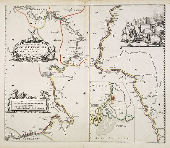 COVENS, J./ MORTIER, C., Nova & Accurata Wolgae Fluminis, olim Rha dicti, delineatio Auctore Adamo Oleario.., antique map, old maps