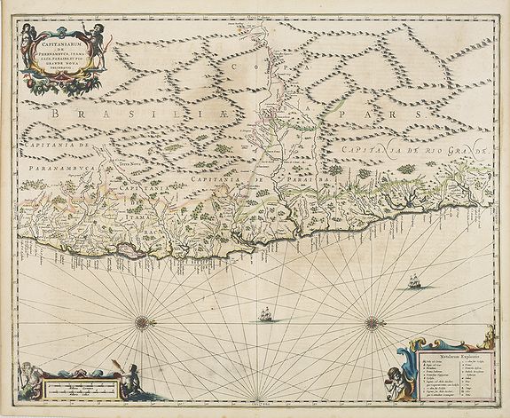 JANSSONIUS, J., Capitaniarum de Phernambuca, Itama Raca, Paraiba, et Pio Grande Nova Delineatio., antique map, old maps