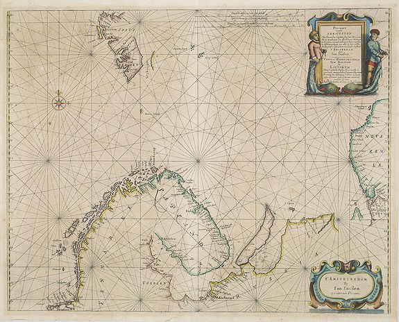 JANSSONIUS, J., Pascaart Vande Zee-Custen van Finmarcken, Laplandt, Ruslant, Nova Zembla en Spitsbergen ... - Tabula Hydrographica Orae Maritimae seu Littorum Finniae, Laplandiae, Russiae, Novae Zemblae et Spitsbergii ..., antique map, old maps