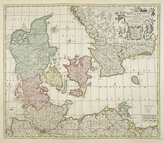 DE WIT, F. / COVENS, J. / MORTIER, C., Dania Regnum In quo sunt Ducatus Holsatia et Slesvicum Iutia, et Insule, dictae Danicae. . ., antique map, old maps