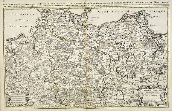 SANSON, N. / JAILLOT, A.H. / MORTIER, P., Le cercle de la Basse Saxe subdivisé en touts les estats et principautés qui le composant . . ., antique map, old maps