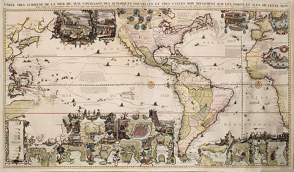 CHATELAIN, H., Carte Très Curieuse De La Mer Du Sud Contenant Des Remarques Nouvelles Et Tres Utiles Non Seulement Sur Les Ports et Isles de Cette Mer ., antique map, old maps