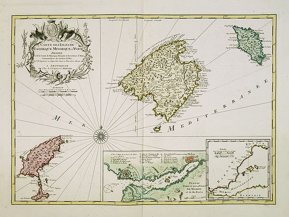 COVENS, J. / MORTIER, C., Carte des Isles de Maiorque Minorque et Yvice dediée A.M. le Comte de Maurepas Ministre et secretaire d'Etat. . ., antique map, old maps