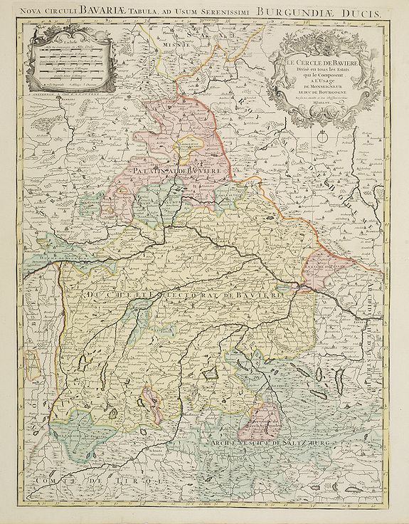 JAILLOT, H. / OTTENS, R&J., Le cercle de Bavière divise en tous les états qui le composent. . ., antique map, old maps