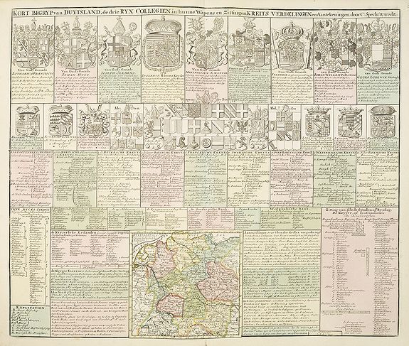 OTTENS, R / J., Kort Begryp van Duytsland, de drie Ryx Collegien in hunne Wapens en Zittingen. Kreits Verelingen en Aantekenigen door C. Specht't Utrectht., antique map, old maps