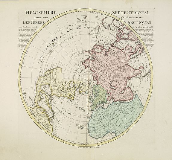 Old map by De L'ISLE - Hemisphere septentrional pour voir plus distinctement les terres arctiques. . .