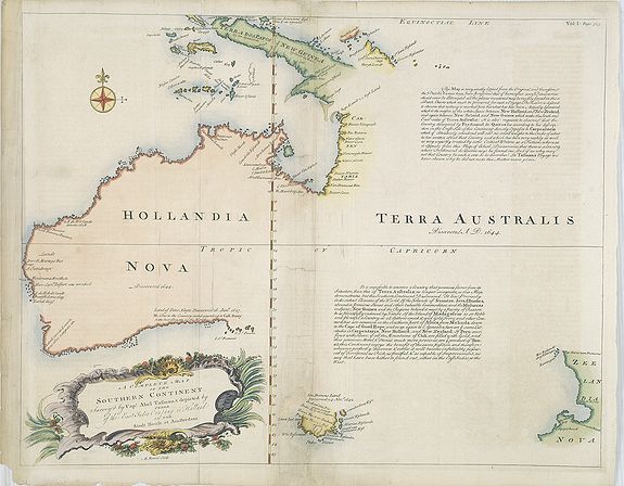BOWEN, E., A Complete Map of the Southern Continent Survey'd by Capt. Abel Tasman & depicted by Order of the East Indian Cmpany in Holland In The Stadt House at Amsterdam., antique map, old maps