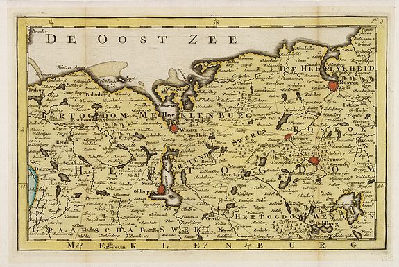 DE LAT, J., Hertogdom Meklenburg aan de Oostzee., antique map, old maps