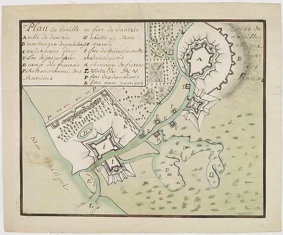 ANONYMOUS, Plan de la ville er fort de Dantzie., antique map, old maps